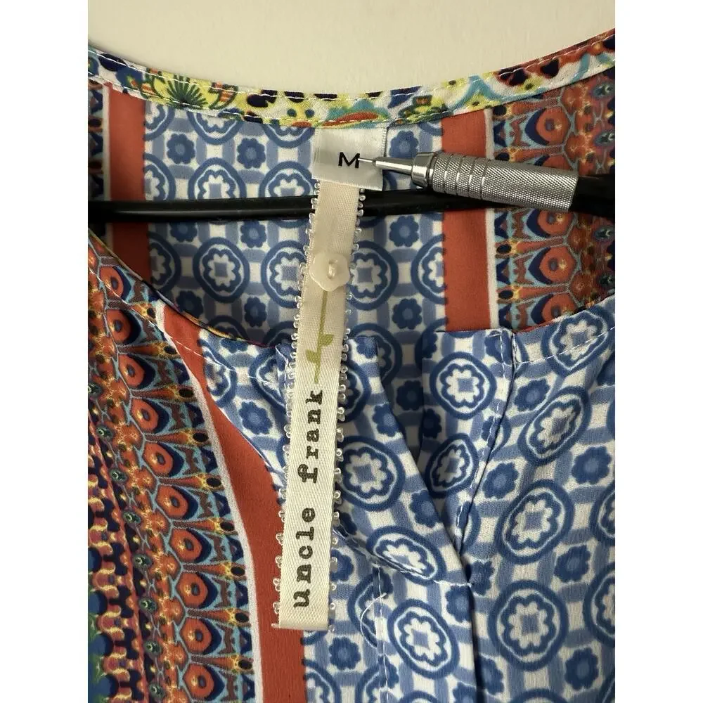 Uncle Frank Anthropologie Boho Tunic Geo Floral Dress Size M Multicolor Beach​ - Picture 3 of 6